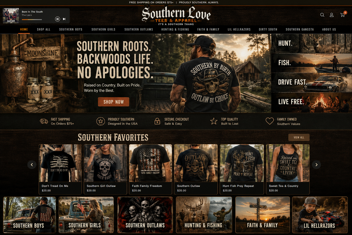 Southern hunting and fishing backwoods lifestyle