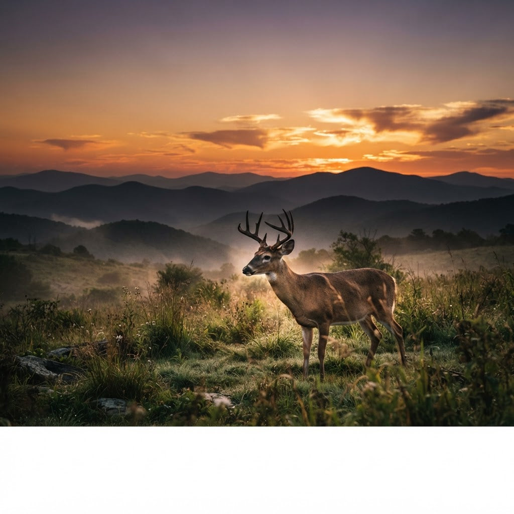 Southern Outlaw Collection - sundown over the mountains with a whitetail deer