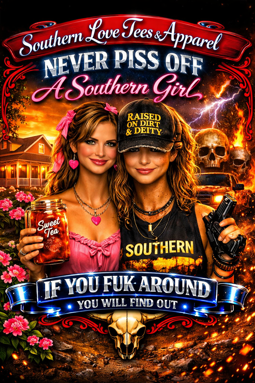 Never Piss off a southern girl - Southern Love Tees & Apparel - Southern pride apparel, hand-pressed DTF shirt