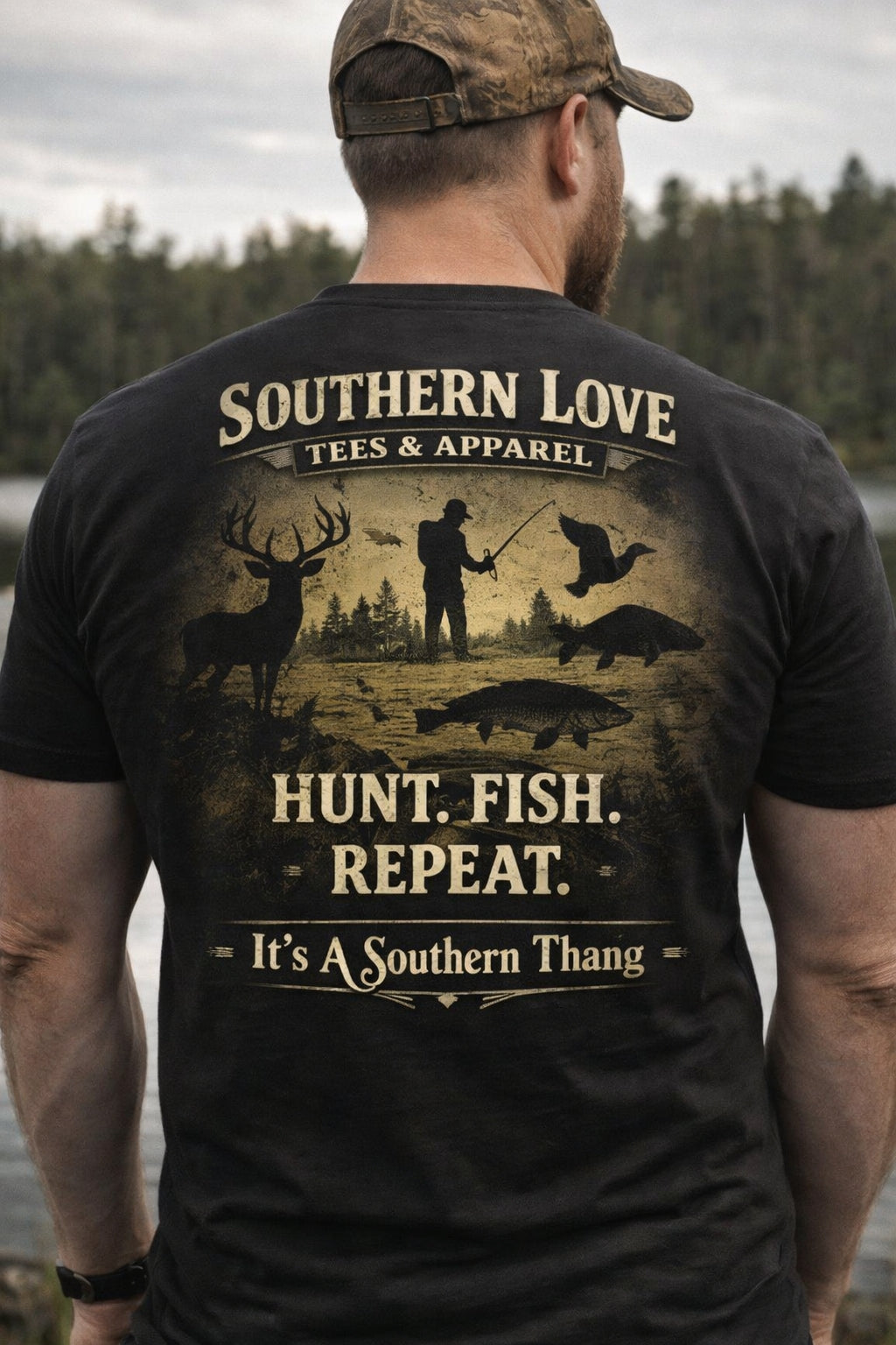 Hunt, Fish, Repeat T-shirt - Southern Love Tees & Apparel - Southern pride apparel, hand-pressed DTF shirt