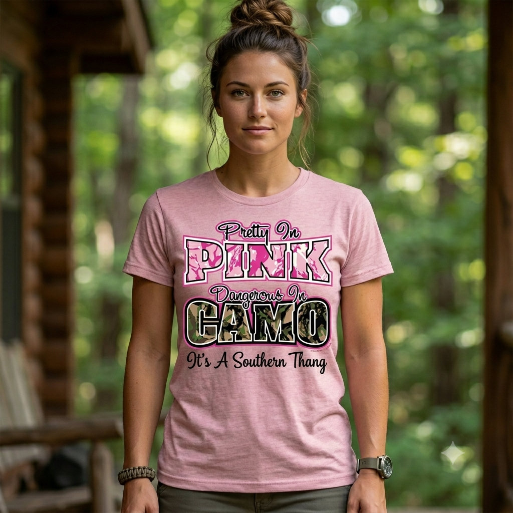 Pretty in Pink Dangerous In Camo - Southern Love Tees & Apparel - Southern pride apparel, hand-pressed DTF shirt